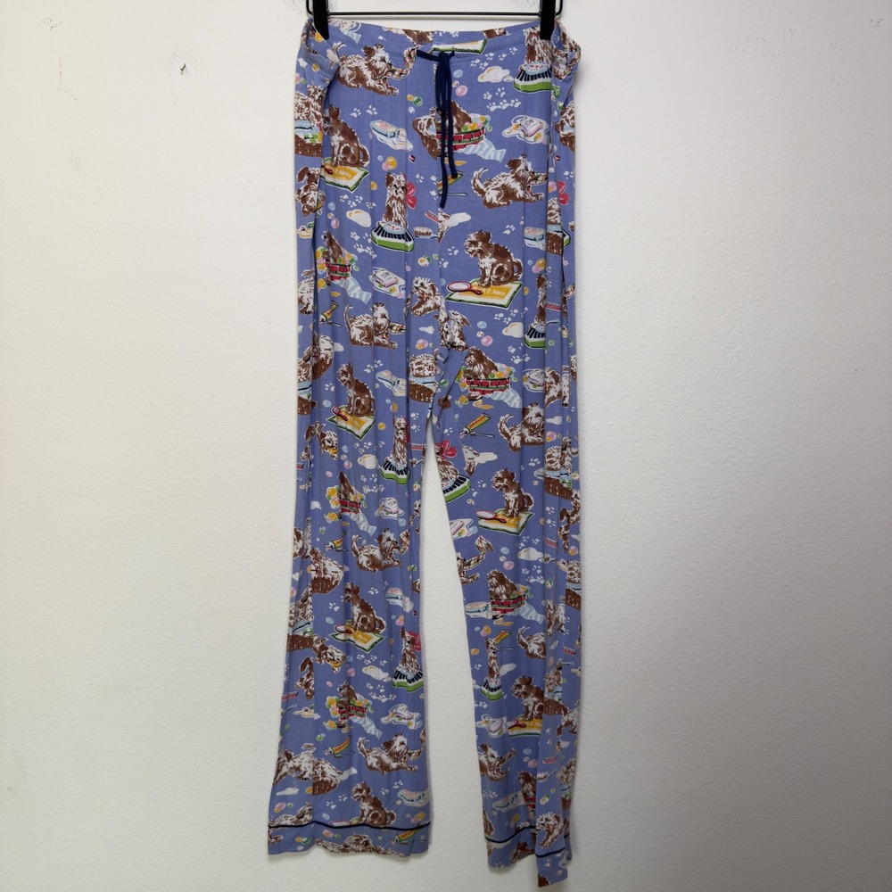 VTG Nick & Nora Women Pajama Pants Blue Dog Lover Puppy Bath Novelty